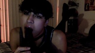 Femboy Sucks on Big Dildo While Jerking Off ecstasy