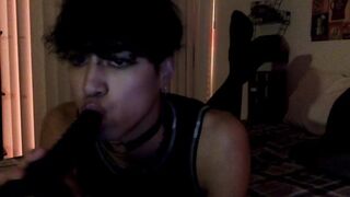 Femboy Sucks on Big Dildo While Jerking Off ecstasy