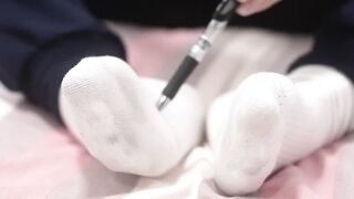 White socks boy 5~ Chinese student choked on long socks giggles