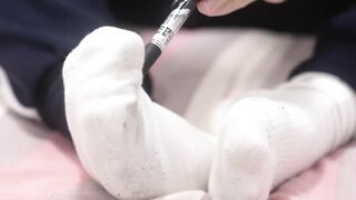 White socks boy 5~ Chinese student choked on long socks giggles