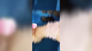 Twink Asian femboy in shiny pink lingerie gagging on thick cock