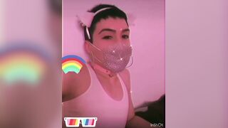 Cute femboy in slutty outfit gets plowed hard while shaved to perfection