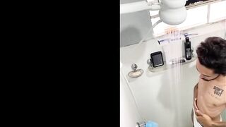 Twink's white soaked underwear ruined by cum