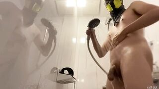 Cleanses the inside of his urethra and ass with a big dick till he squirts cum all over