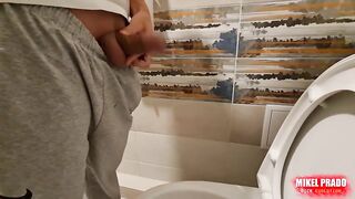Filmed him pissing in the toilet then gangbanged till cumshot gloryhole breached