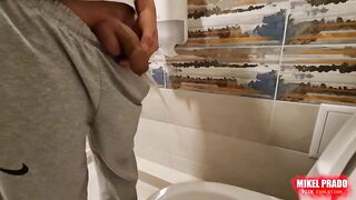 Filmed him pissing in the toilet then gangbanged till cumshot gloryhole breached