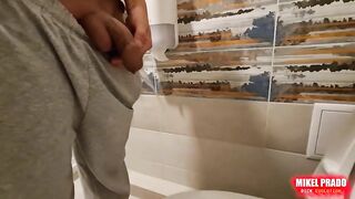 Filmed him pissing in the toilet then gangbanged till cumshot gloryhole breached