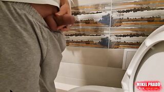 Filmed him pissing in the toilet then gangbanged till cumshot gloryhole breached