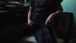 Twink choking on his morning wood while jerking off in thong