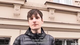 Twink takes first big dick facefucked on street getting cum on his smooth chest