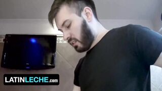 Cute Latino slobbers on Big Fat Cock, swallows thick jizz raw