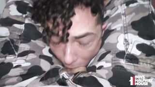 Tight teen hole stretched raw while bound gagged bareback poing POV