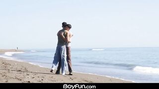 Twink Latino femboy sucks big dick raw while kissing boyfriends