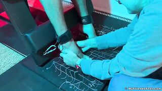 Tickling daddy destroys gay slave Luca with bare feet and feather R bound feet fetish