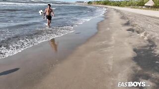 Latino twink gets destroyed by uncut cock on beach handjob fantasy
