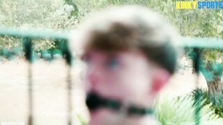 Twink forced to take monster cock in sportswear blowjob while gagged and tied