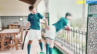 Twink forced to take monster cock in sportswear blowjob while gagged and tied