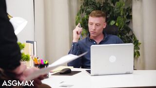 Newbie Stud Tag Teamed By Raging Jocks In Free Use Office