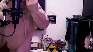 Femboy rides dildo hard while shilling his Mario collection gay solo twink mess
