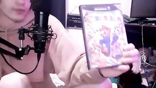 Femboy rides dildo hard while shilling his Mario collection gay solo twink mess