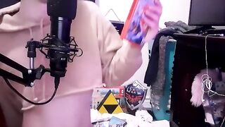 Femboy rides dildo hard while shilling his Mario collection gay solo twink mess