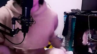 Femboy rides dildo hard while shilling his Mario collection gay solo twink mess