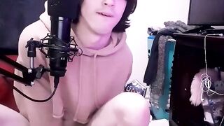 Femboy rides dildo hard while shilling his Mario collection gay solo twink mess