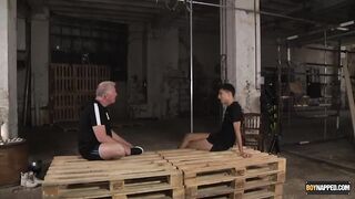 Bound twink Axel Rubberax destroyed by daddy Sebastian Kane spanking slapping whipping
