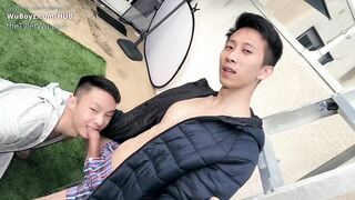 Asian rooftop raw bareback Tyler Wu Dane Jaxson uncut gay porn