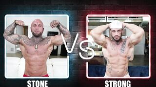 Gunnar Stone destroys Davin Strong in brutal bareback beefcake battle