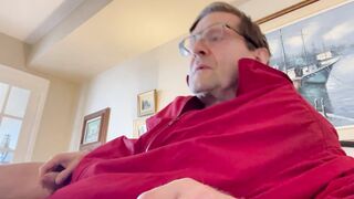 Me showing off my uncut cock and wrecking my hairy chest until I blew a thick load for my live cam audience