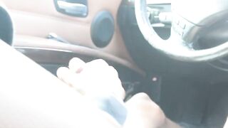 Teen stokes thick cock in public gagging on it