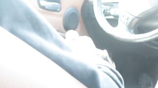 Teen stokes thick cock in public gagging on it