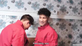 Construction hunk breeds curious friend raw threesome doggy style