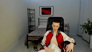 Blonde twink destroyed by his own big dick while jerking off