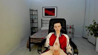 Blonde twink destroyed by his own big dick while jerking off