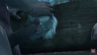 Geralt gets publicly gangbanged by a spitroast flogging crew in Skellige spring