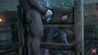 Geralt gets publicly gangbanged by a spitroast flogging crew in Skellige spring