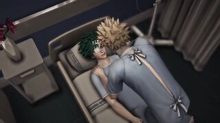Midoriya gets destroyed in hospital bed by Bakugo rough anal and cum in mouth