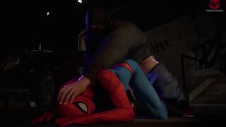 Spider-man XXX gets face fucked in the city bareback