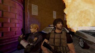 Leon and Carlos take down Tyrants swallowed whole by their monstrous cocks