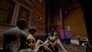 Leon and Carlos take down Tyrants swallowed whole by their monstrous cocks