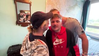 Horny FTM chav boy gets destroyed in a 3 way bareback gangbang