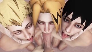 Hero's cumshot farewell blown by Deku & Bakugo gangbanged orgy