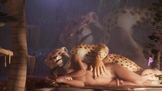 Cheetah ravages twink boy raw cum inside wild gay furry fuck