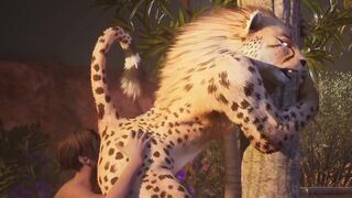 Cheetah ravages twink boy raw cum inside wild gay furry fuck