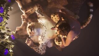Cheetah ravages twink boy raw cum inside wild gay furry fuck