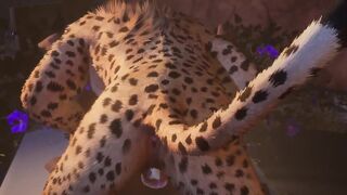 Cheetah ravages twink boy raw cum inside wild gay furry fuck