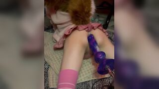 Femboy fox ruined with thick creampie anal pounding