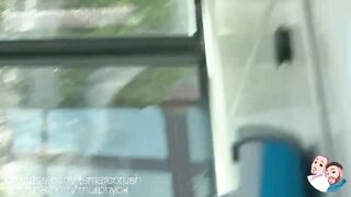 Military stud gets caught stroking his monster cock on the bus then cums right there
